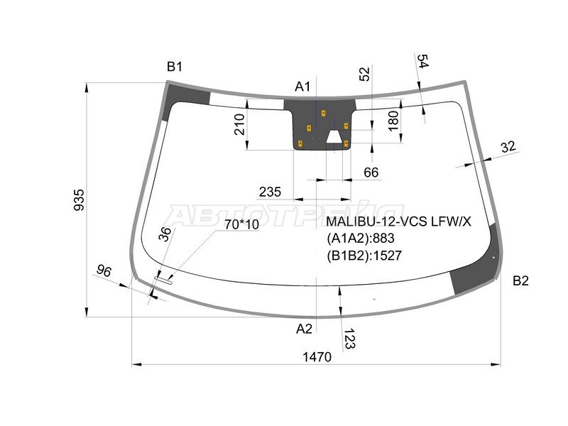 Стекло лобовое (Датчик дождя) Chevrolet Malibu 12-15 (XYG: MALIBU-12-VCS LFW/X)