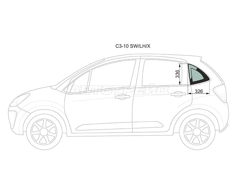 Стекло кузова боковое (не опускное) (Слева / Цвет зеленый) Citroen C3 09-16 (XYG: C3-10 SW/LH/X)