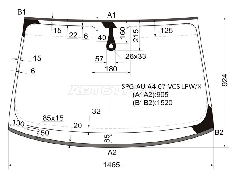 Стекло лобовое (Датчик дождя / Молдинг) Audi A4 08-12  / S4 08-11 (SAT: SPG-AU-A4-07-VCS LFW/X)