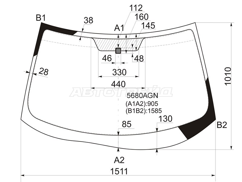 Стекло лобовое Mitsubishi Outlander 05-12  / Citroen C-Crosser 07-12  / Peugeot 4007 07-14 (FUYAO: 5680AGN)