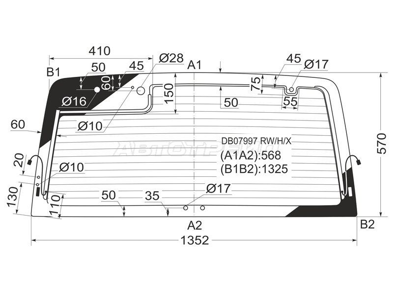 Стекло заднее (Цвет зеленый / Обогрев) Chevrolet Blazer 90-94  / Caprice 90-96 (XYG: DB07997 RW/H/X)