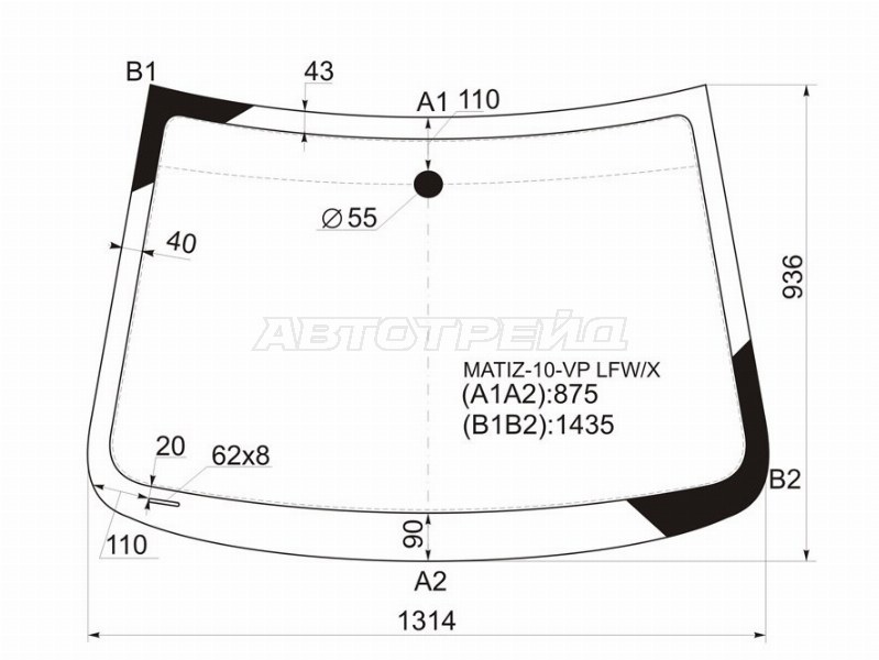 Стекло лобовое Chevrolet Spark 10-22  / Daewoo Matiz 09-11  / Ravon R2 16- (XYG: MATIZ-10-VP LFW/X)
