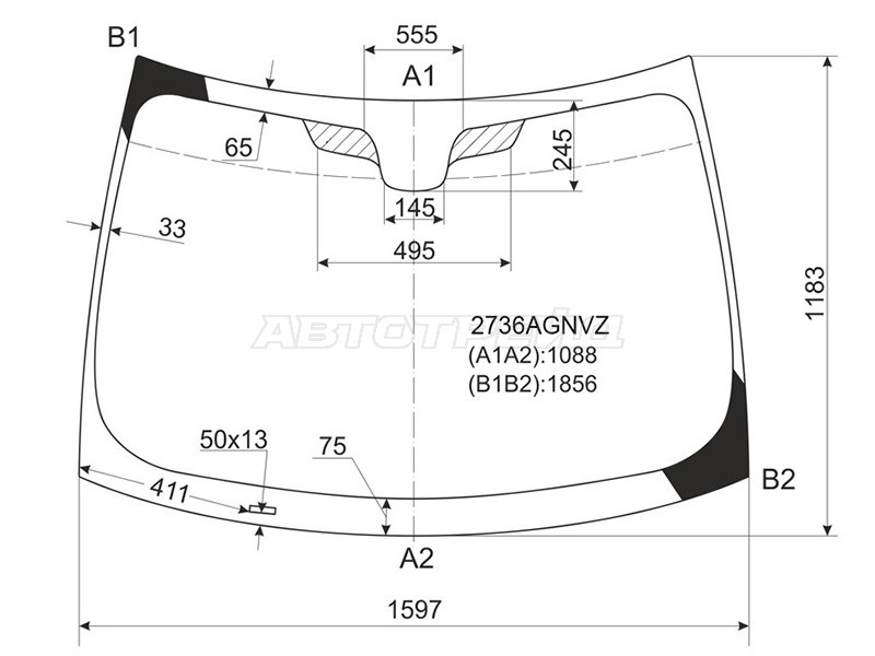 Стекло лобовое (Молдинг) Citroen Jumpy 07-17  / Fiat Scudo 07-16  / Peugeot Expert 07-17 (FUYAO: 2736AGNVZ)