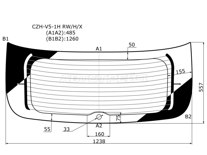 Стекло заднее (Цвет зеленый / Обогрев) Brilliance V5 11-20 (XYG: CZH-V5-1H RW/H/X)