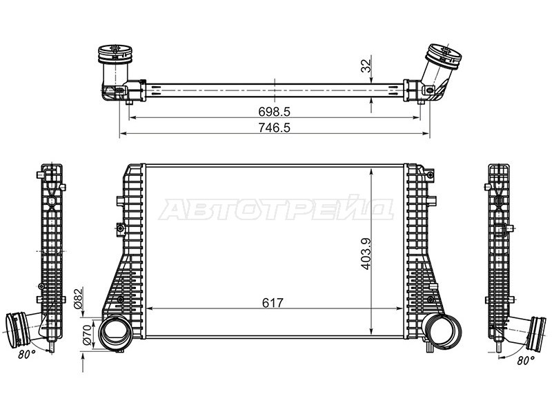 Интеркулер VW GOLF 03- /PASSAT 05- /SKODA OCTAVIA 04- /YETI 09- /AUDI A3 04-13 (SAT: ST-1K0145803)