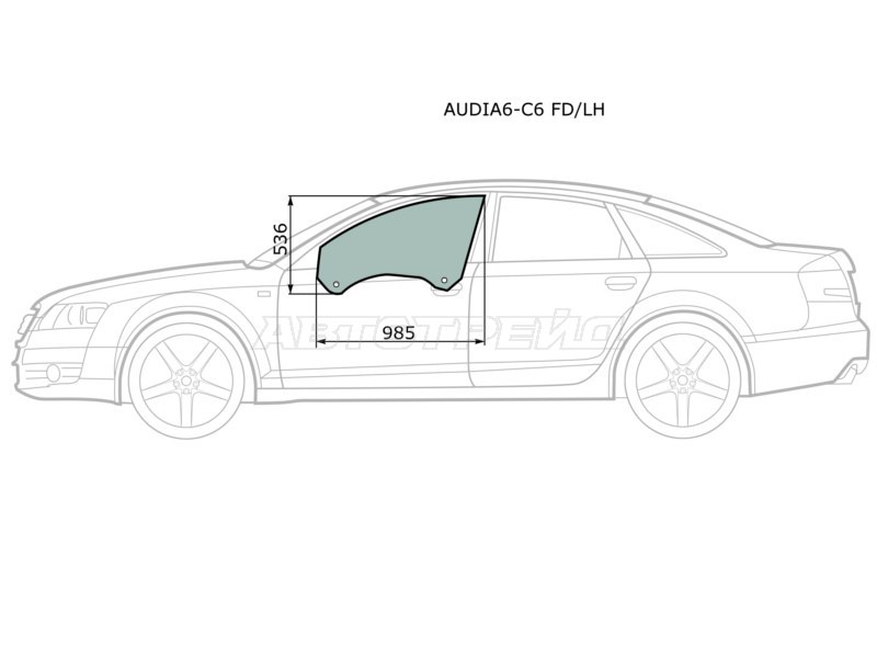 Стекло боковое опускное (Спереди / Слева / Цвет зеленый) Audi A6 04-10  / A6 allroad quattro 06-12  / S6 06-11 (XYG: AUDIA6-C6 FD/LH)