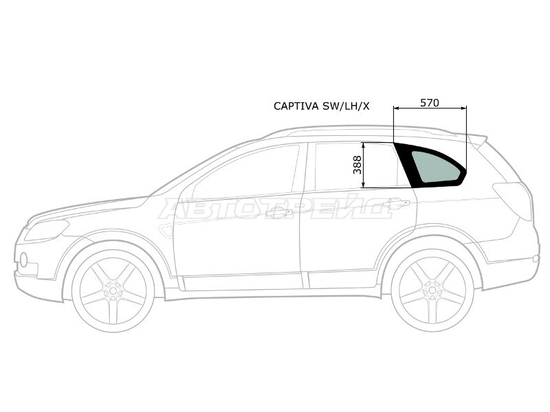 Стекло кузова боковое (не опускное) (Слева / Цвет зеленый) Chevrolet Captiva 06-15  / Daewoo Winstorm 06-10 (XYG: CAPTIVA SW/LH/X)