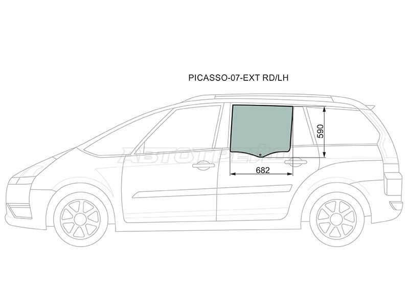 Стекло боковое опускное (Сзади / Слева / Цвет зеленый) Citroen C4 Picasso 07-14  / Grand C4 Picasso 07-14 (XYG: PICASSO-07-EXT RD/LH)