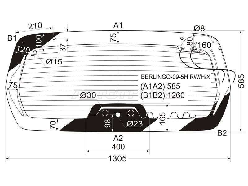 Стекло заднее (Цвет зеленый / Обогрев) Citroen Berlingo 08-22  / Peugeot Partner 08-15  / Partner Tepee 08-18 (XYG: BERLINGO-09-5H RW/H/X)