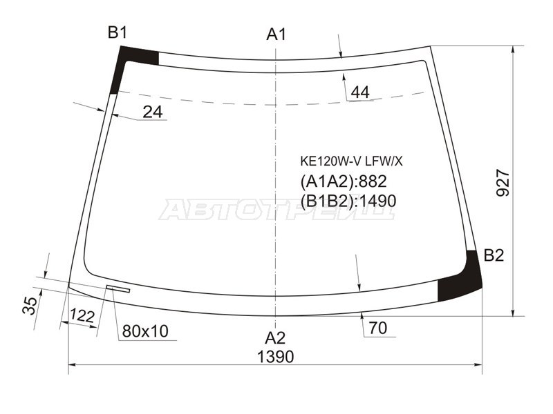Стекло лобовое Toyota Corolla (E120) 00-07  / Corolla Fielder (E120) 00-06  / Corolla JPN (E120) 00-07  / BYD F3 05-14  / Geely Vision 08-17  / Lifan Solano 10-16  / Toyota Allex 01-06  / Corolla Runx (E120) 01-06 (XYG: KE120W-V LFW/X)