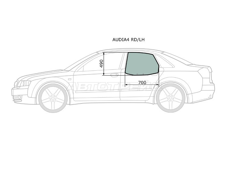 Стекло боковое опускное (Сзади / Слева / Цвет зеленый) Audi A4 94-01  / S4 97-01 (XYG: AUDIA4 RD/LH)