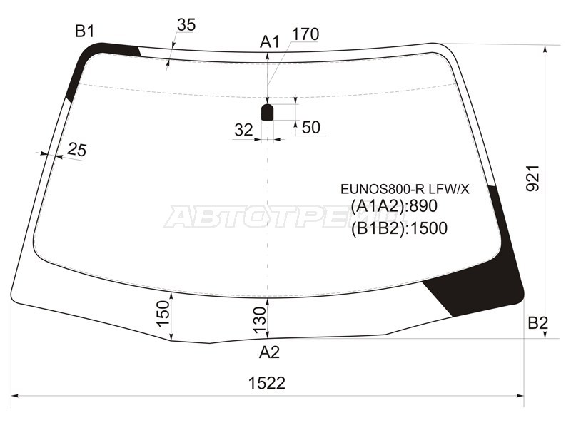 Стекло лобовое Mazda Eunos 800 93-97  / Millenia 94-03  / Xedos 9 93-02 (XYG: EUNOS800-R LFW/X)
