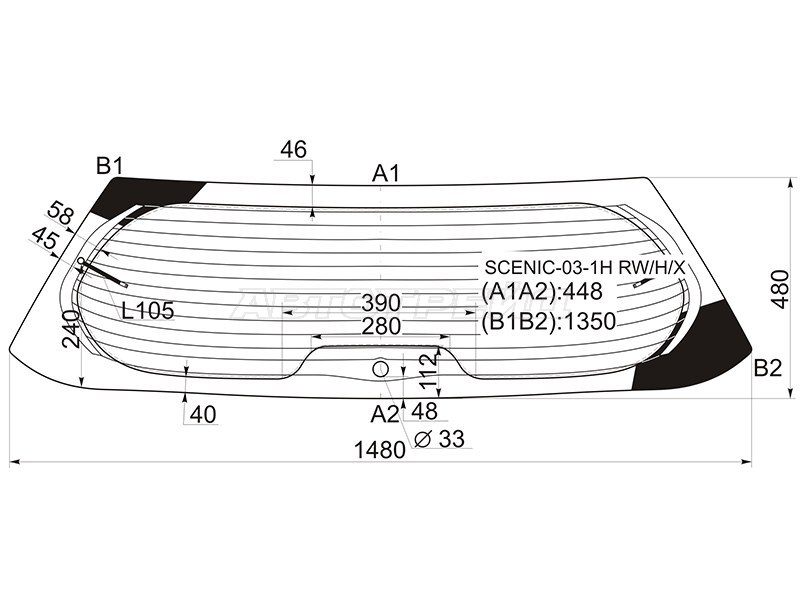 Стекло заднее (Цвет зеленый / Обогрев) Renault Grand Scenic 04-09  / Scenic 03-09 (XYG: SCENIC-03-1H RW/H/X)