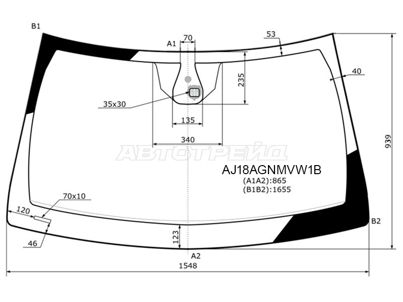 Стекло лобовое (Датчик дождя / Молдинг) Dodge Durango 11-13  / Jeep Grand Cherokee 10-13 (FUYAO: AJ18AGNMVW1B)