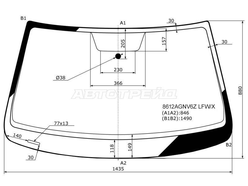 Стекло лобовое (для Российского рынка) Volkswagen Jetta 10-19 (XYG: 8612AGNV6Z LFW/X)