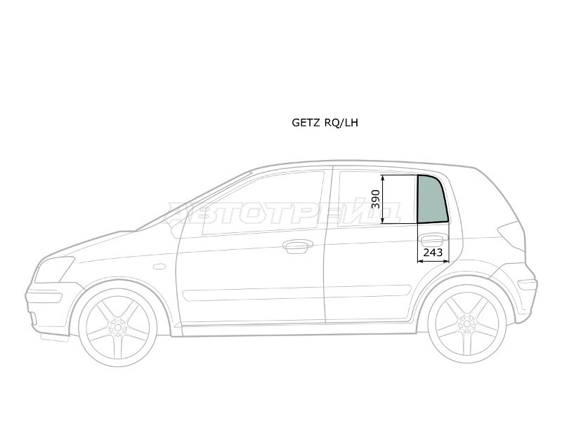 Стекло форточки (Цвет зеленый) Hyundai Getz 02-11  / Click 02-11 (XYG: GETZ RQ/LH)