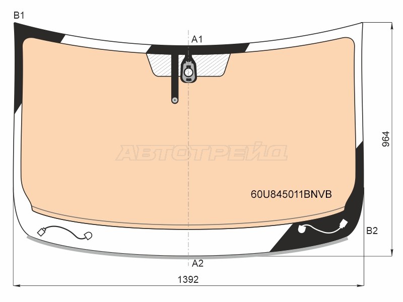 Стекло лобовое (Обогрев полный / Датчик дождя) Skoda Rapid 12-  / Volkswagen Polo 20-22 (VAG: 60U845011BNVB)