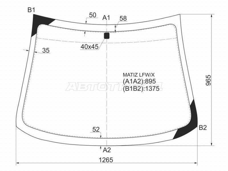 Стекло лобовое (Сборка Узбекистан) Chevrolet Matiz 04-05  / Daewoo Matiz 97-15 (XYG: MATIZ LFW/X)