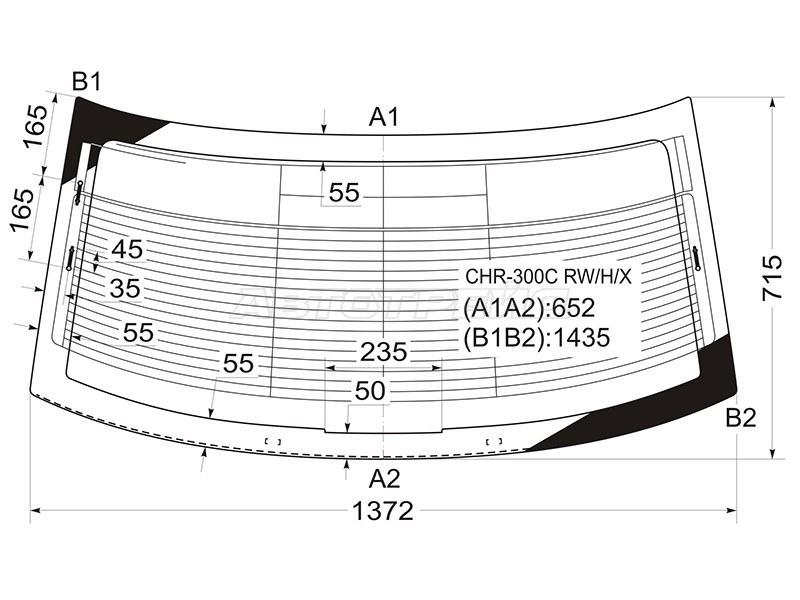 Стекло заднее (Цвет зеленый / Обогрев / Антенна / Молдинг) Chrysler 300C 04-07 (XYG: CHR-300C RW/H/X)
