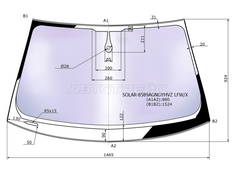 Стекло лобовое (Атермальное / Датчик дождя / Молдинг) Audi A4 12-15  / S4 11-16 (XYG: SOLAR-8589AGNGYMVZ LFW/X)