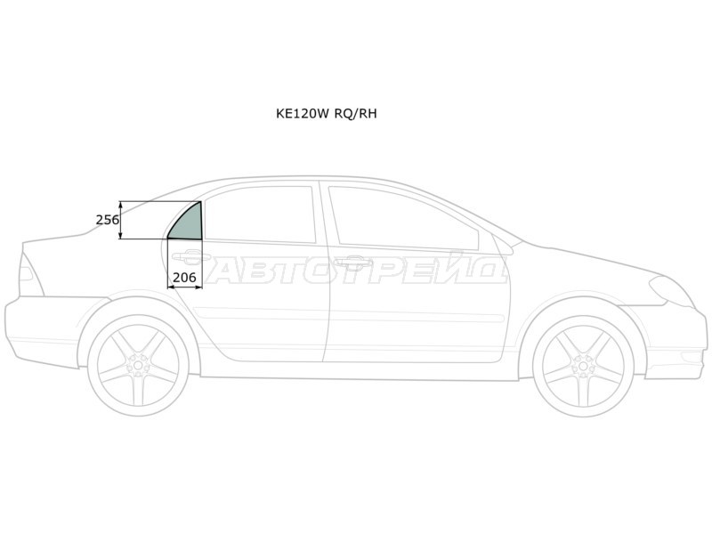 Стекло форточки (Цвет зеленый) Toyota Corolla (E120) 00-07  / Corolla Fielder (E120) 00-06  / Corolla JPN (E120) 00-07  / BYD F3 05-14 (XYG: KE120W RQ/RH)