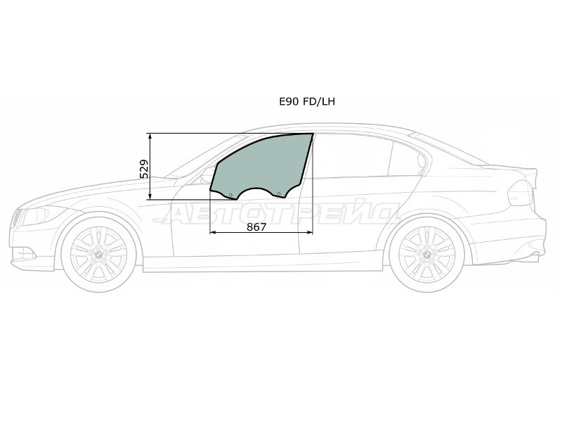 Стекло боковое опускное (Спереди / Слева / Цвет зеленый) BMW 3-Series 05-14 (XYG: E90 FD/LH)