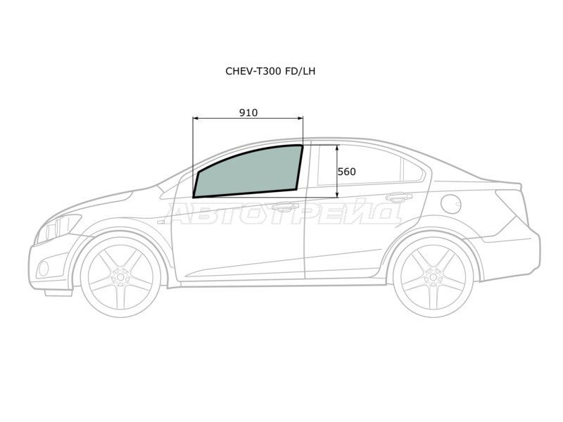 Стекло боковое опускное (Спереди / Слева / Цвет зеленый) Chevrolet Aveo 11-15 (XYG: CHEV-T300 FD/LH)