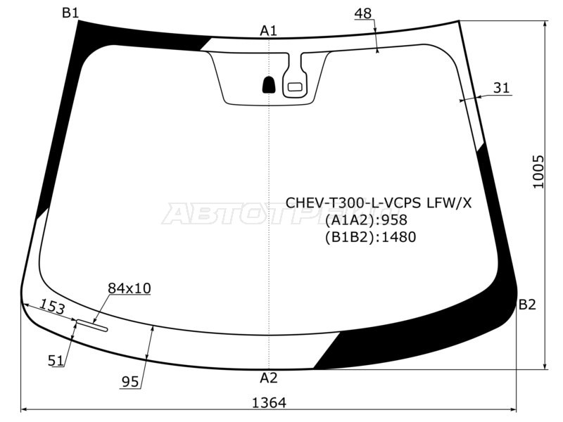Стекло лобовое (Датчик дождя) Chevrolet Aveo 11-15 (XYG: CHEV-T300-L-VCPS LFW/X)
