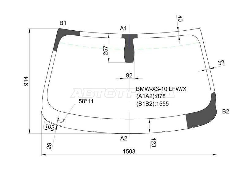 Стекло лобовое BMW X3 10-17 (XYG: BMW-X3-10 LFW/X)