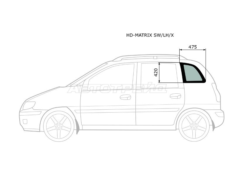 Стекло кузова боковое (не опускное) (Слева / Цвет зеленый) Hyundai Lavita 01-07  / Matrix 01-10 (XYG: HD-MATRIX SW/LH/X)