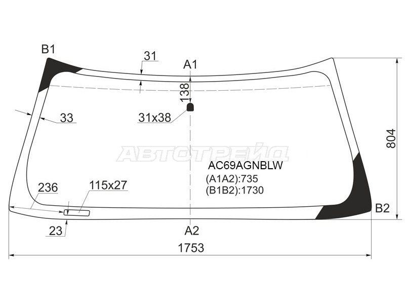 Стекло лобовое (Молдинг) Chevrolet Tahoe 95-07  / Cadillac Escalade 99-06  / Chevrolet Avalanche 03-06  / Silverado 99-07  / GMC Yukon 00-06 (FUYAO: AC69AGNBLW)