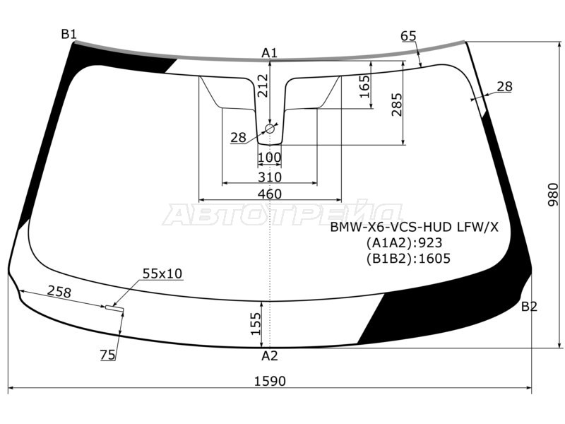 Стекло лобовое (Датчик дождя) BMW X6 14-20 (XYG: BMW-X6-VCS-HUD LFW/X)