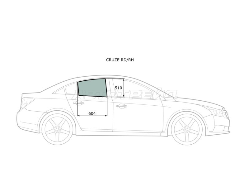 Стекло боковое опускное (Сзади / Справа / Цвет зеленый) Chevrolet Cruze 09-15  / Daewoo Lacetti 08-11 (XYG: CRUZE RD/RH)