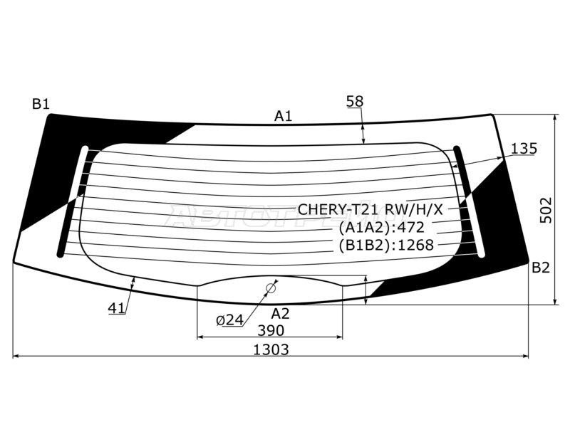 Стекло заднее (Цвет зеленый / Обогрев) Chery Tiggo 5 14-20 (XYG: CHERY-T21 RW/H/X)