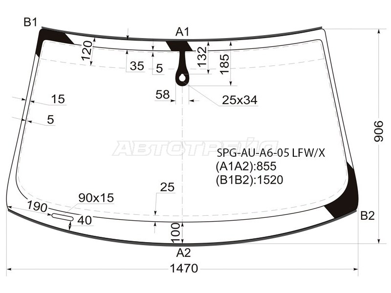 Стекло лобовое (Датчик дождя / Молдинг) Audi A6 04-10  / A6 allroad quattro 06-12  / S6 06-11 (SAT: SPG-AU-A6-05 LFW/X)