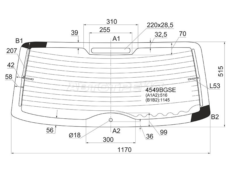 Стекло заднее (Цвет зеленый / Обогрев / 5D WGN) LADA Granta 18-  / Granta Cross 18-  / Kalina 04-18  / Kalina Cross 14-18 (BOR: 4549BGSE)