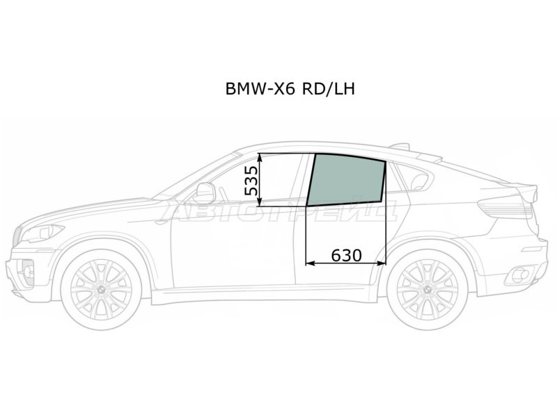 Стекло боковое опускное (Сзади / Слева / Цвет зеленый) BMW X6 08-14 (XYG: BMW-X6 RD/LH)