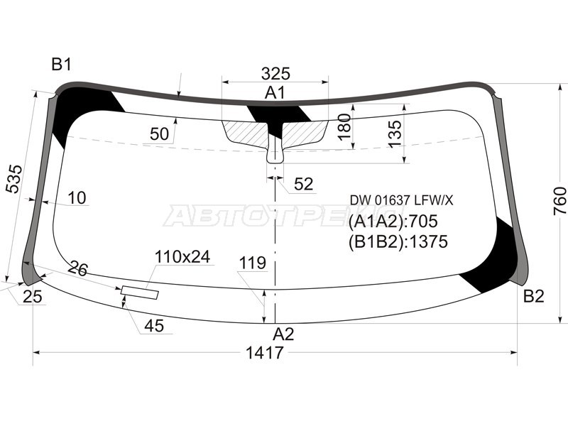 Стекло лобовое (Молдинг) Chevrolet Hhr 06-11 (XYG: DW01637 LFW/X)