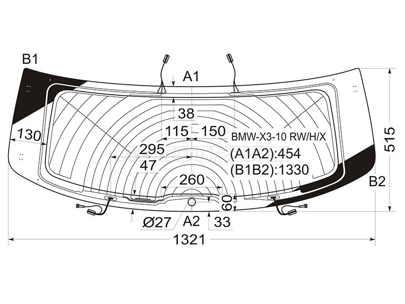 Стекло заднее (Цвет зеленый / Обогрев / Антенна) BMW X3 10-17 (XYG: BMW-X3-10 RW/H/X)
