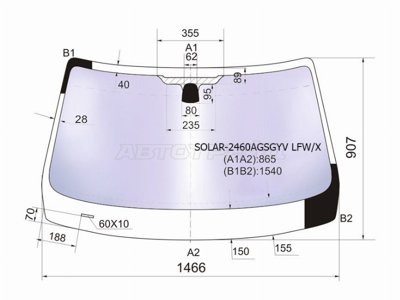 Стекло лобовое (Атермальное) BMW X1 09-15 (XYG: SOLAR-2460AGSGYV LFW/X)