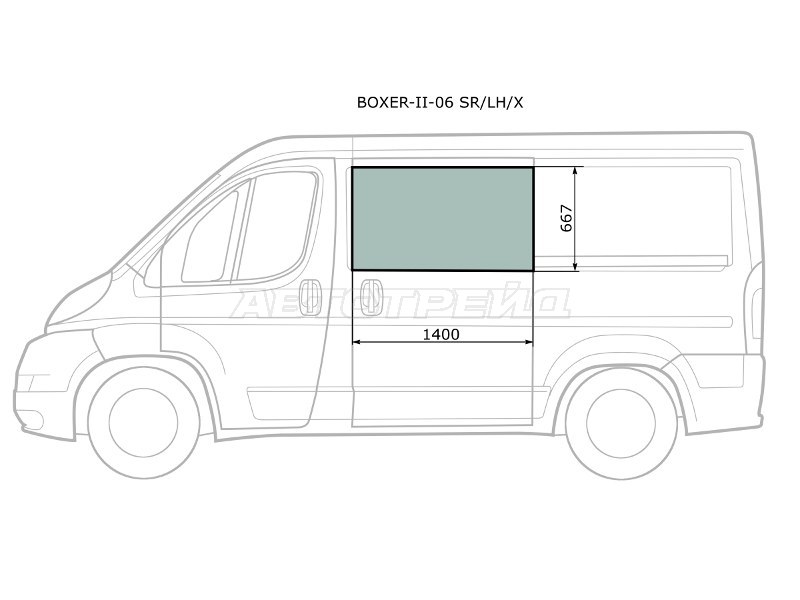 Стекло кузова боковое (не опускное) (Слева / Цвет зеленый) Peugeot Boxer 06-  / Citroen Jumper 06-  / Fiat Ducato 06- (XYG: BOXER-II-06 SR/LH/X)