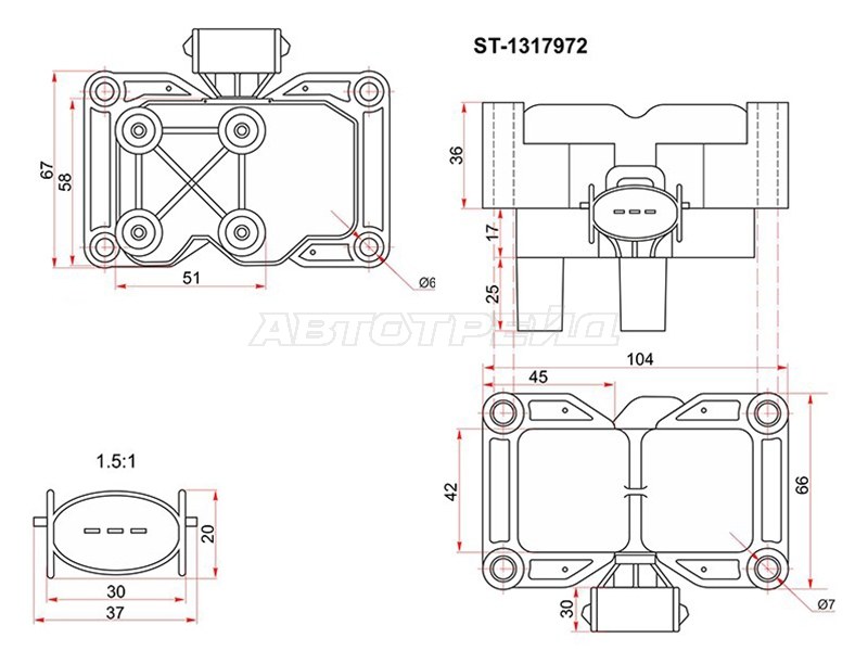 Катушка зажигания FORD FOCUS 98-11 /FIESTA 03-08 /MONDEO 96-07 (модуль) (SAT: ST-1317972)