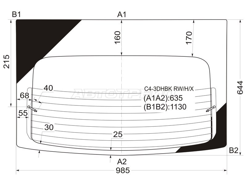 Стекло заднее (Цвет зеленый / Обогрев) Citroen C4 04-11 (XYG: C4-3DHBK RW/H/X)