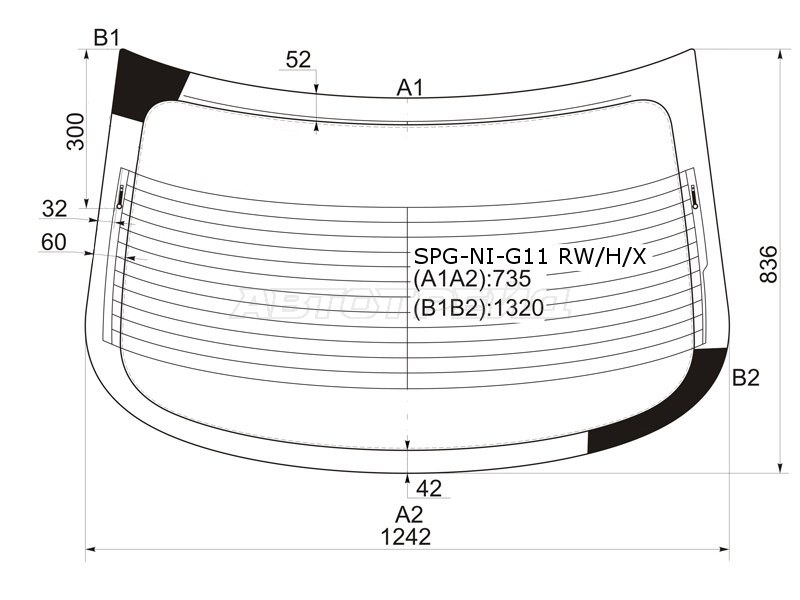 Стекло заднее (Цвет зеленый / Обогрев) Nissan Almera 12-19  / Bluebird Sylphy 05-12 (SAT: SPG-NI-G11 RW/H/X)