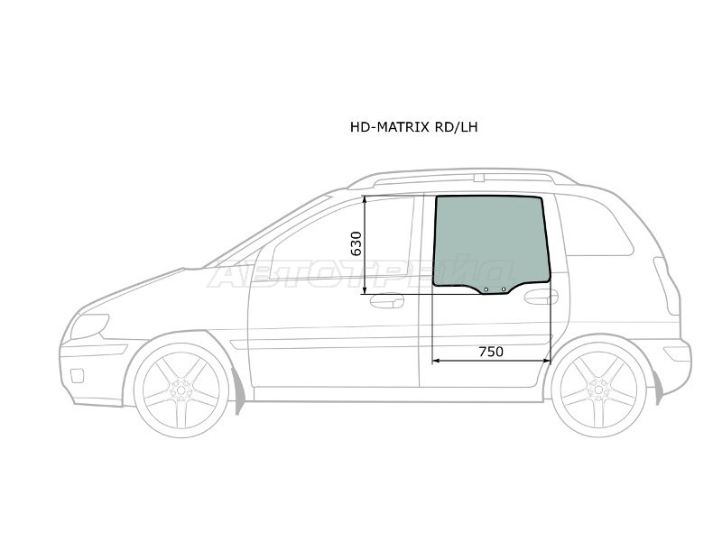 Стекло боковое опускное (Сзади / Слева / Цвет зеленый) Hyundai Lavita 01-07  / Matrix 01-10 (XYG: HD-MATRIX RD/LH)