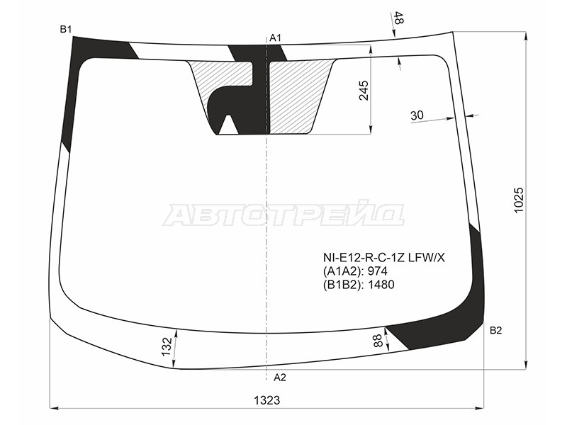 Стекло лобовое (Камера) Nissan Note 12-16 (XYG: NI-E12-R-C-1Z LFW/X)