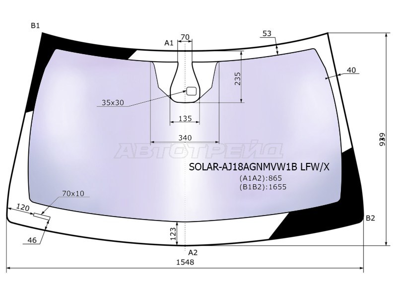 Стекло лобовое (Атермальное / Датчик дождя / Молдинг) Dodge Durango 11-13  / Jeep Grand Cherokee 10-13 (XYG: SOLAR-AJ18AGNMVW1B LFW/X)