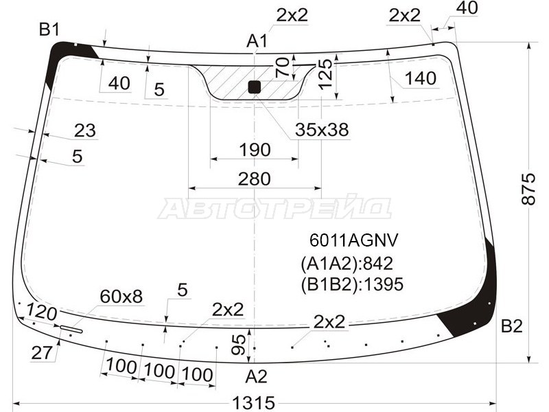 Стекло лобовое Nissan March 02-10  / Micra 03-10 (FUYAO: 6011AGNV)