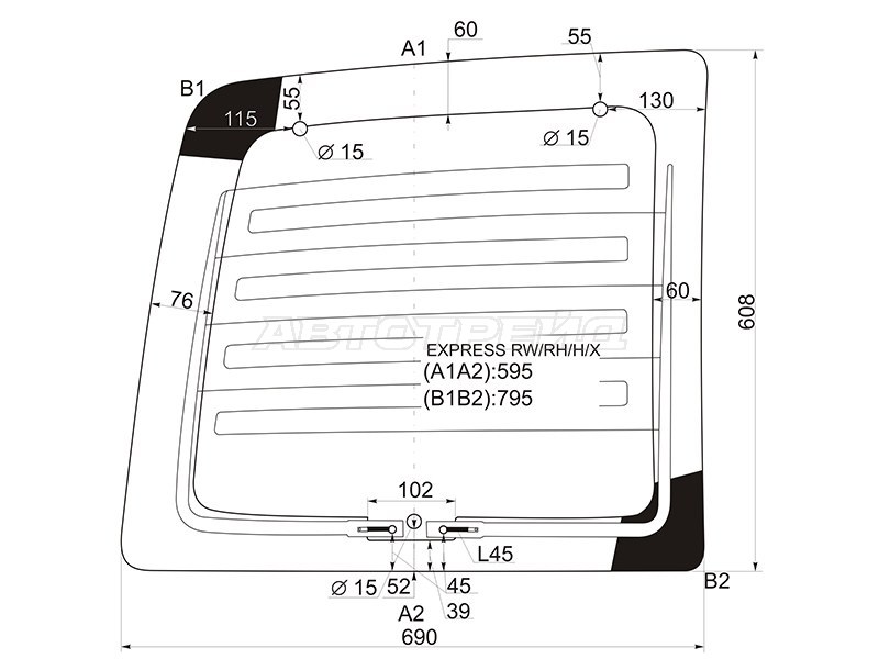 Стекло заднее (Цвет зеленый / Обогрев) Chevrolet Express 96-  / GMC Savanna 96- (XYG: EXPRESS RW/RH/H/X)