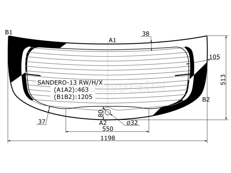 Стекло заднее (Цвет зеленый / Обогрев) Renault Sandero 14-  / Dacia Sandero 12-19  / Sandero Stepway 12-19  / Renault Sandero Stepway 14-22 (XYG: SANDERO-13 RW/H/X)